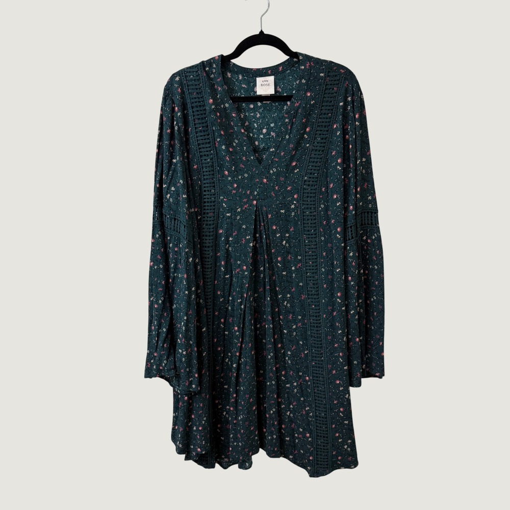 Knox Rose XXL Floral Boho Dress Green Bell Sleeve Fall Cottagecore Romantic